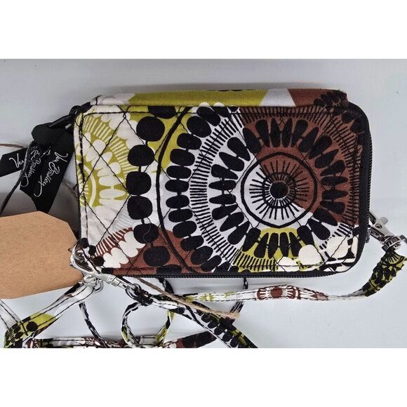 Vera Bradley Crossbody Wristlet Wallet - Black & White Floral Pattern Cocoa moss - Picture 3 of 10